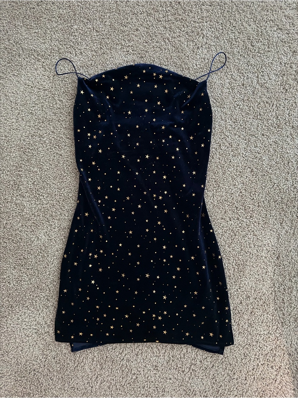 Zaful Black Velvet Mini Dress with Gold Star Print